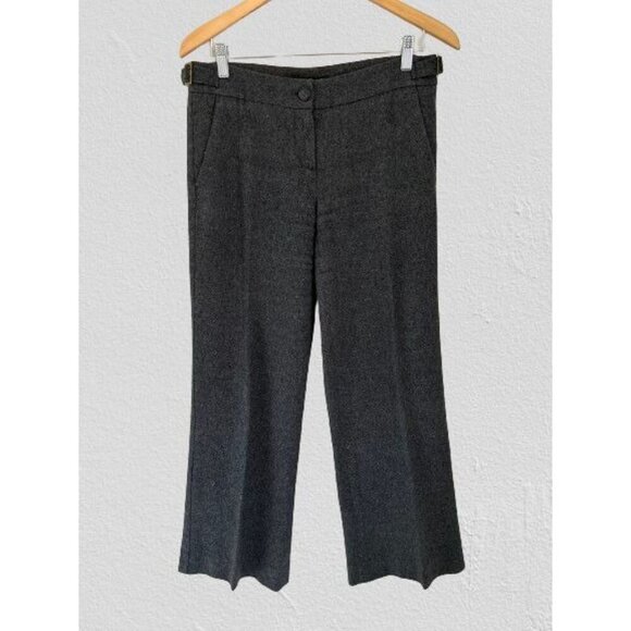 THEORY Wool Blend Trousers Heather Gray Site Buckles Wide Leg Size 8 - Picture 1 of 11